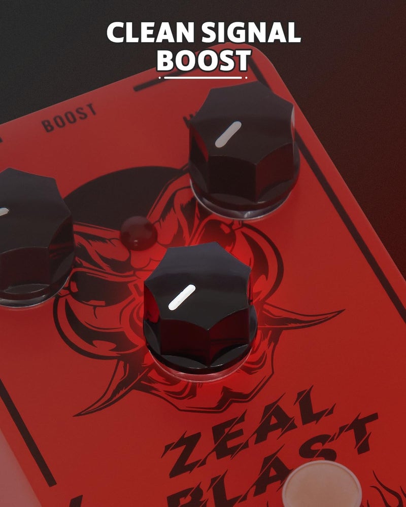 STRICH ZEAL BLAST Boost Guitar Pedal, Enhance Your Guitar Bass Sound with 2-Band Low/High Adjustment, True Bypass for Electric Guitar, Red and Black - Image 2